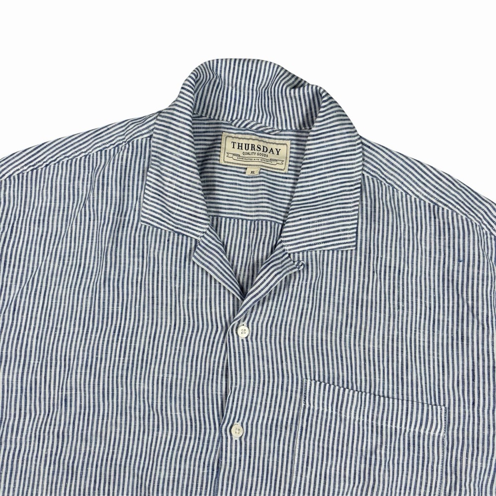 Thursday Boot Company Linen Button Up Shirt Mens Sz XL Short Sleeve Loop Collar